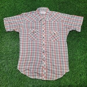 Vintage 70s Wrangler Plaid Western Pearl Snap Shirt XL 17.5  USA Dacron